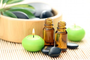 Massage oil and hot stones for therapeutic massage