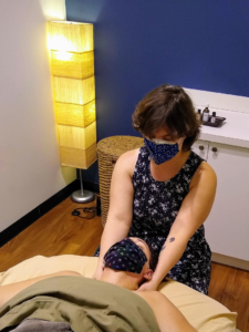 Amanda massage therapist Renu Greenway Station working client supine svertical